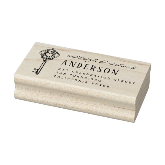 hart sleutel script namen & retour adres rubberstempel (Stempel)