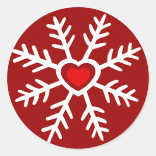 Hart Sneeuwvlok Kerstmis   bes Ronde Sticker