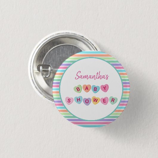 Hart snoep baby shower ronde button 3,2 cm (Voorkant /achterkant)