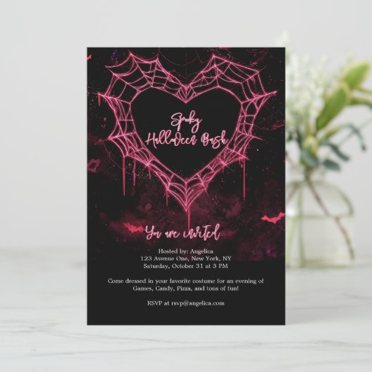 Hart Spider Web Roze Gotische Meisjes Halloween Pa Kaart (Staand voorkant)