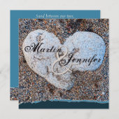 Hart Steen In Zand Blauw Turquoise Strand Trouwen Kaart (Voorkant / Achterkant)