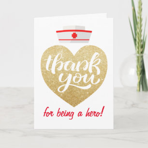 Hart Stethoscoop Goud Glitter Verpleegster Dank Je Bedankkaart
