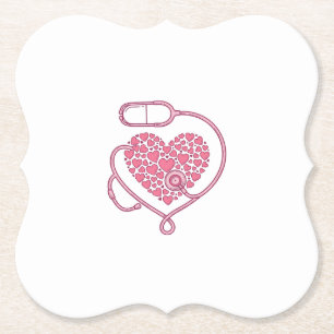Hart Stethoscoop Medische Liefde Vector T-shirt On Kartonnen Onderzetters