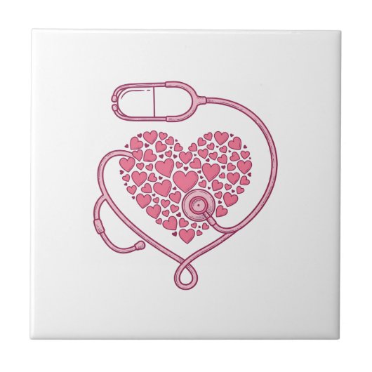 Hart Stethoscoop Medische Liefde Vector T-shirt On Tegeltje (Voorkant)