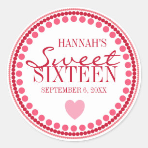 Hart & Stippen Sweet 16 Rood & Roze Custom Ronde Sticker
