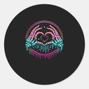 Hart Teken Skelet Hand - Spooky Skeleton Hallowe Ronde Sticker
