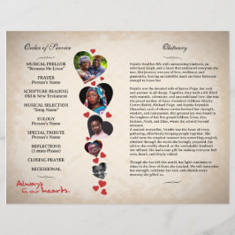 Hart thema beige grunge begrafenisprogramma flyer