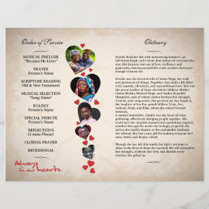 Hart thema beige grunge begrafenisprogramma flyer