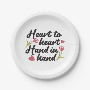 Hart tot Hart, Hand tot Hand - Romantisch Quote Papieren Bordje