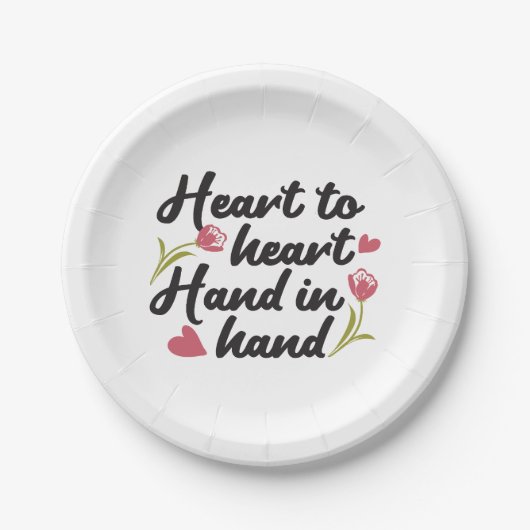 Hart tot Hart, Hand tot Hand - Romantisch Quote Papieren Bordje (Voorkant)