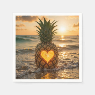 Hart Uitgesneden In Een Ananas Op Een Strand Servet