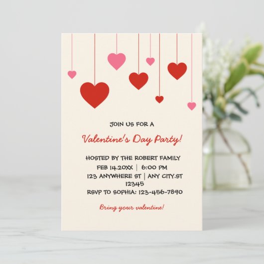 Hart Valentijn Rood Roze Valentijnsdag Party Kaart (Staand voorkant)