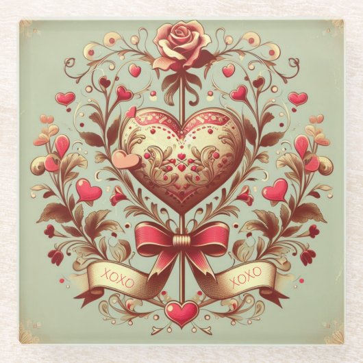  hart Valentijnsdag xoxo Glazen Onderzetter (Voorkant)