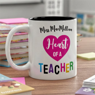 Hart van een leraar Geschenk Roze Zwart Schrift Tweekleurige Koffiemok