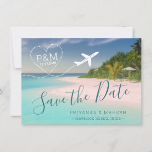 Hart van het tropische strandvliegtuig van de brui save the date