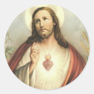  Hart van Jezus Doornen Zegen Vlammen Ronde Sticker