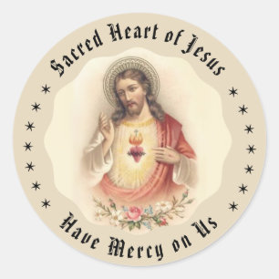 hart van Jezus met Florale Rozen Ronde Sticker