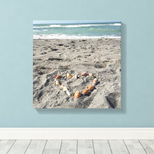 Hart van schelpen canvas afdruk (Insitu (Houten vloer))