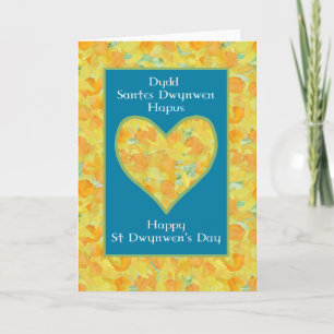 Hart van St Dwynwen's Day Narcissen, Welshe Groet Kaart