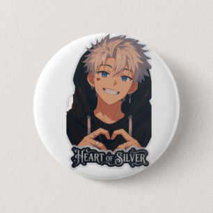 Hart van Zilver Anime Jongen - Schattige Esthetiek Ronde Button 5,7 Cm