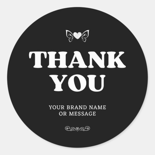 Hart Vleugels Dank Je Wel Aangepaste Tekst Zakelij Ronde Sticker (Voorkant)