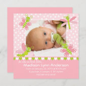 Hart Vlinder Baby Meisje Foto Aankondiging (Voorkant / Achterkant)