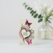 Hart, vlinders en bloemen visitekaartje (Staand voorkant)