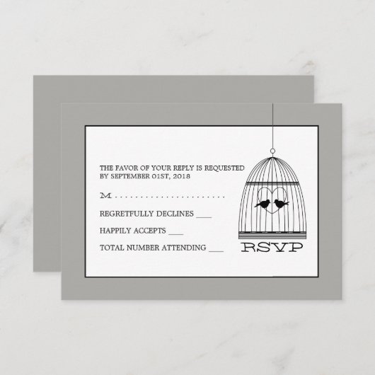 hart vogelkooi bruiloft RSVP (Voorkant / Achterkant)