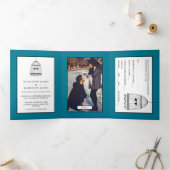  Hart Vogelkooi, Duck Blue Wedding Suite Drieluik Uitnodiging (Binnen)