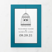  Hart Vogelkooi, Duck Blue Wedding Suite Drieluik Uitnodiging (Cover)