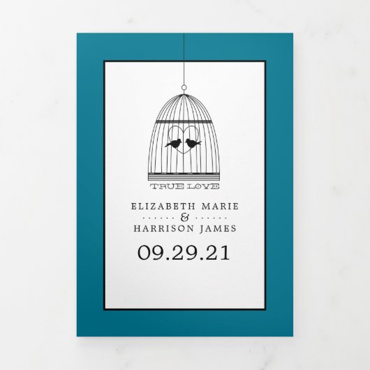  Hart Vogelkooi, Duck Blue Wedding Suite Drieluik Uitnodiging (Cover)