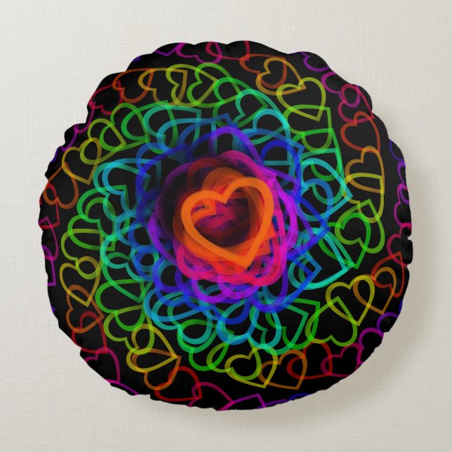 Hart voor harten Groovy Rainbow Rond Kussen (Voorkant)