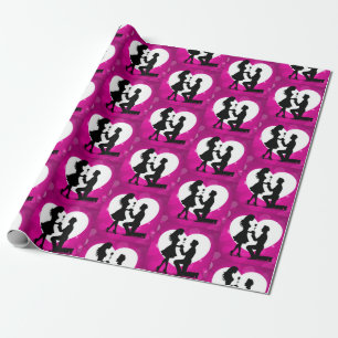 Hart Voorstel Silhouet Roze Cadeaupapier