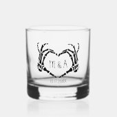 Hart vorm skelet handen gepersonaliseerde bruiloft whisky glas (Voorkant)