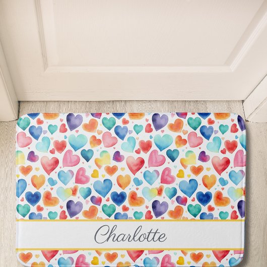 Hart Waterverf Kleurrijke Schattigee Liefde Custom Badmat