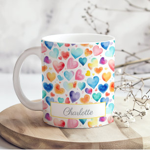 Hart Waterverf Kleurrijke Schattigee Liefde Custom Koffiemok