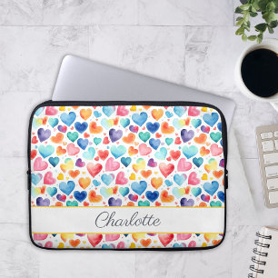 Hart Waterverf Kleurrijke Schattigee Liefde Custom Laptop Sleeve