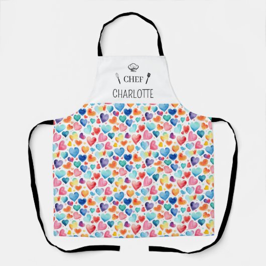 Hart Waterverf Kleurrijke Schattigee Liefde Custom Schort (Voorkant)