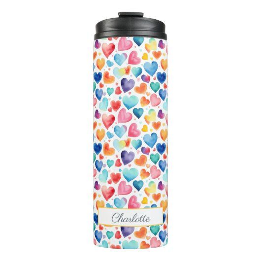 Hart Waterverf Kleurrijke Schattigee Liefde Custom Thermosbeker (Voorkant)