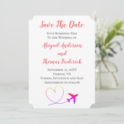 Hart Weddenschap bij instapweigering vliegtuig bes Save The Date (Staand voorkant)