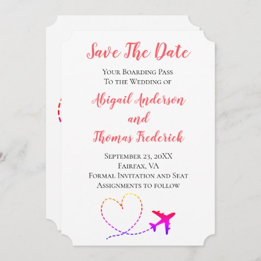 Hart Weddenschap bij instapweigering vliegtuig bes Save The Date (Voorkant / Achterkant)