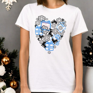 Hart winter Kerst doodle monogram script sneeuw T-shirt