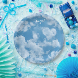 Hart Wolken Lucht Lief Moderne Blauwe Huwelijksaan Papieren Bordje