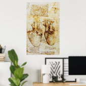 Hart, zijn bloedvaten, Leonardo da Vinci, Sepia Poster (Thuiskantoor)