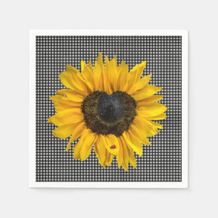 Hart Zonnebloem en Lieveheersbeestje op Gingham  Servet