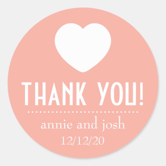 Hartbedanketiketten (perzik) ronde sticker (Voorkant)