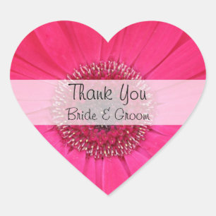 Hartbruiloft Dank u Stickers — Pink Gerbera