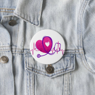 Hartcurve met medische stethoscoop 2 ronde button 7,6 cm