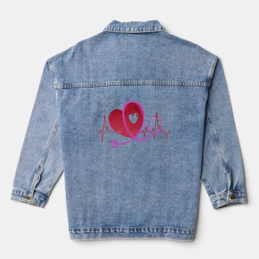 Hartcurve met medische stethoscoop 3 denim jacket (Achterkant)