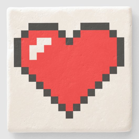 Hartdief 8 bit Pixel Art - Grappige Geeky Gamer Stenen Onderzetter (Voorkant)